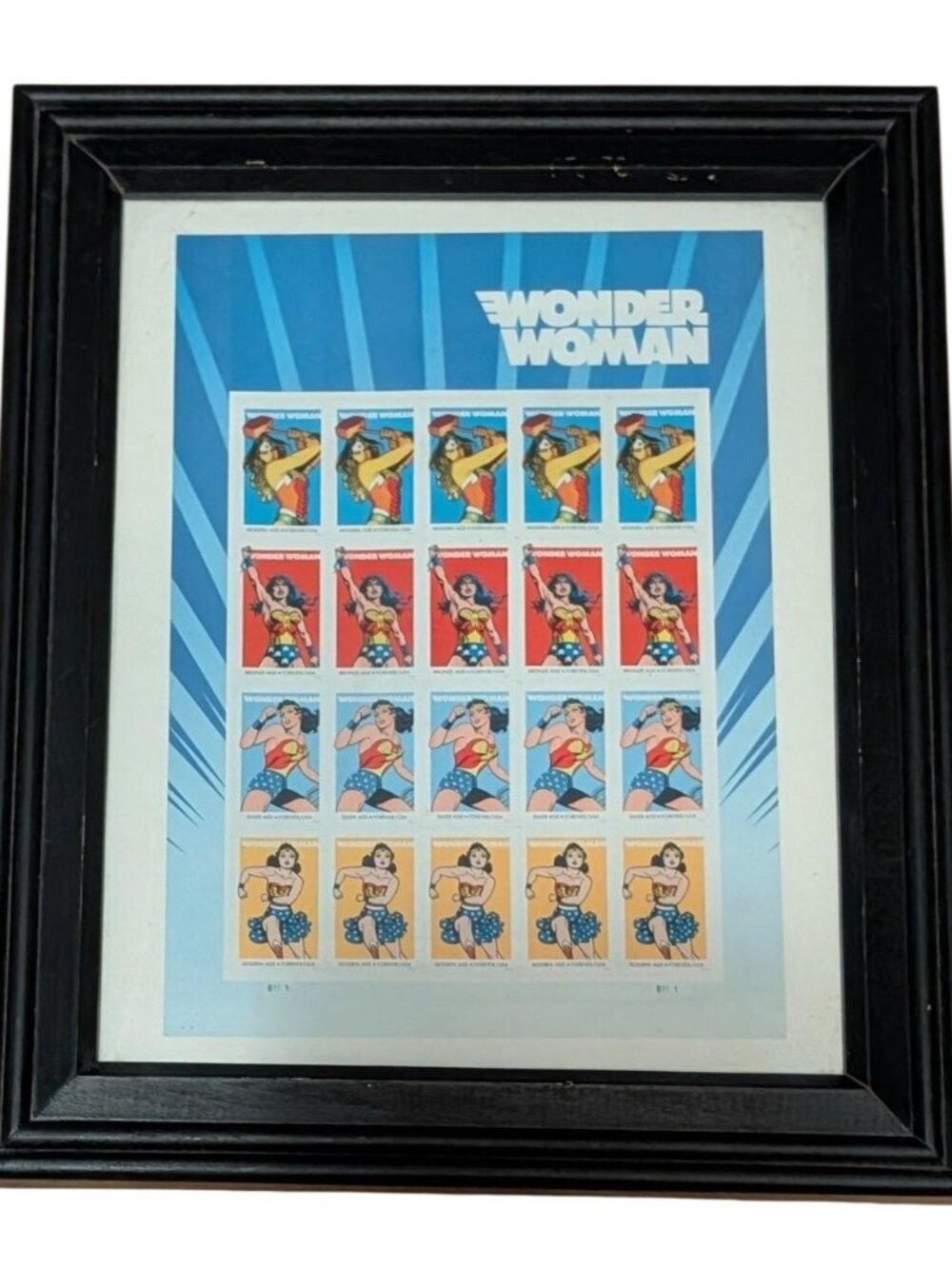 Framed Wonder Woman 75th Anniversary USPS Stamps Sheet Collectible 11.75 X 9.75